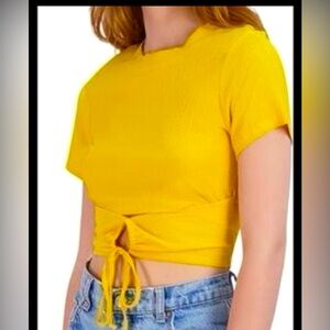 BCBGeneration Yellow Tie Front Crop Top